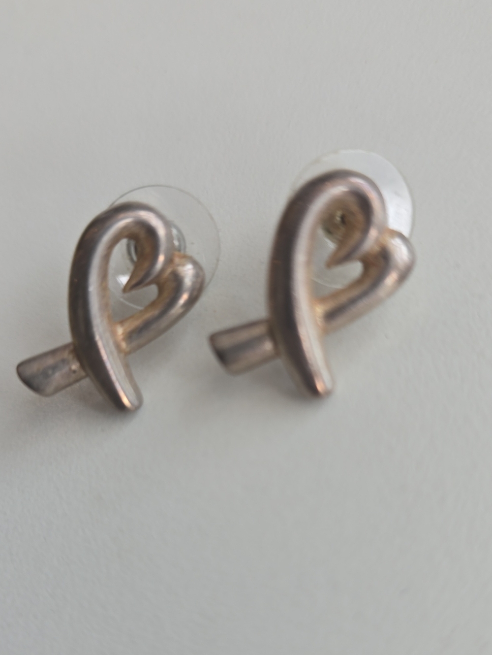 VTG Silver Heart Ribbon Stud Earrings